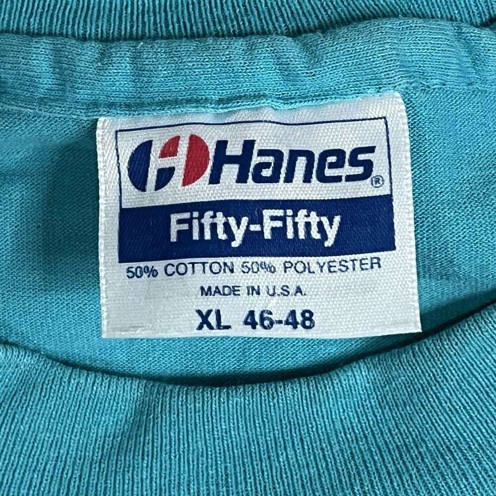 Vintage Hanes Single Stitch T Shirt Men Sz XL Made In USA Funny Born In A Barn - Picture 5 of 9